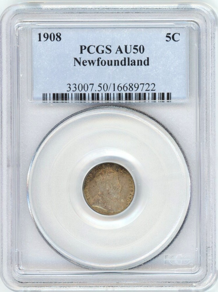 1908 Newfoundland 5 cents silver PCGS AU50