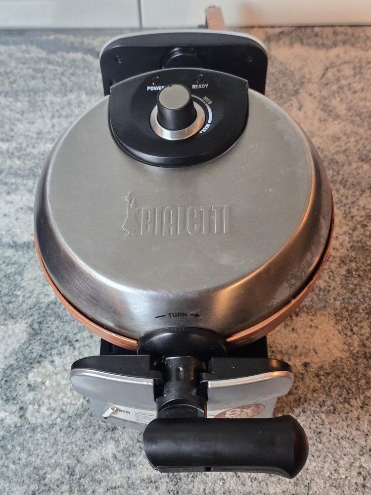 Bialetti Copper Titanium Rotating Waffle Maker Silver 1000W Nonstick Ceramic