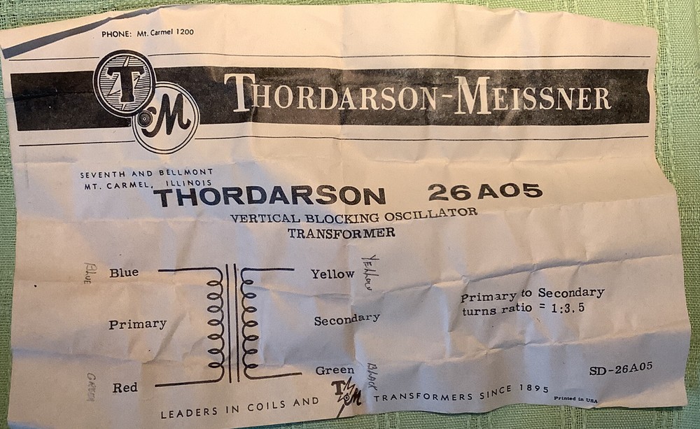 Thordarson 26A05 vertical blocking oscillator turns 1:3.5 ratio
