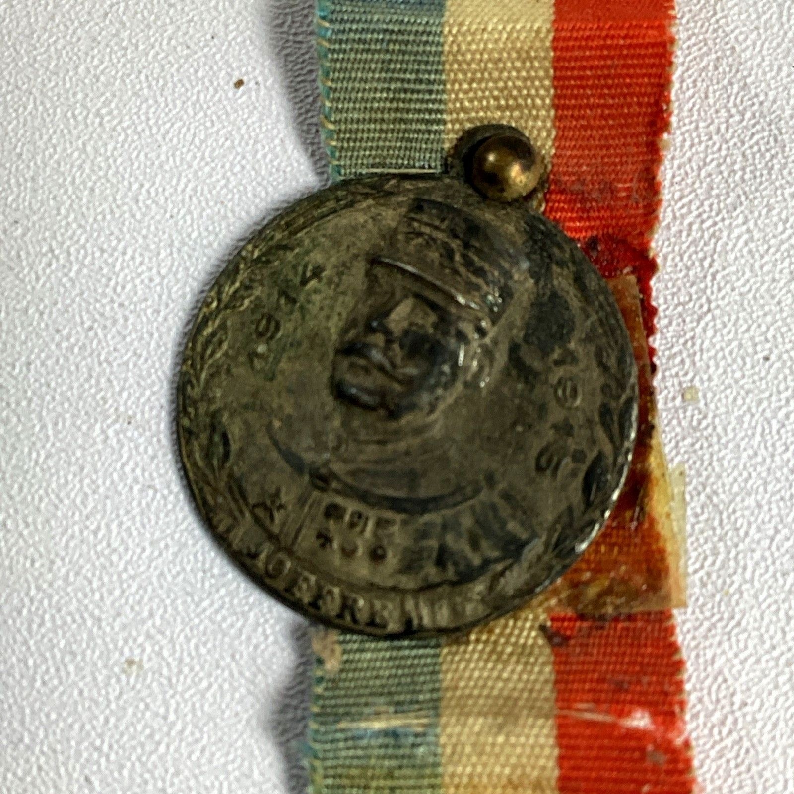 WWI French Medal Patriotic Military Ribbon General Joffre 1914 1915 Vintage