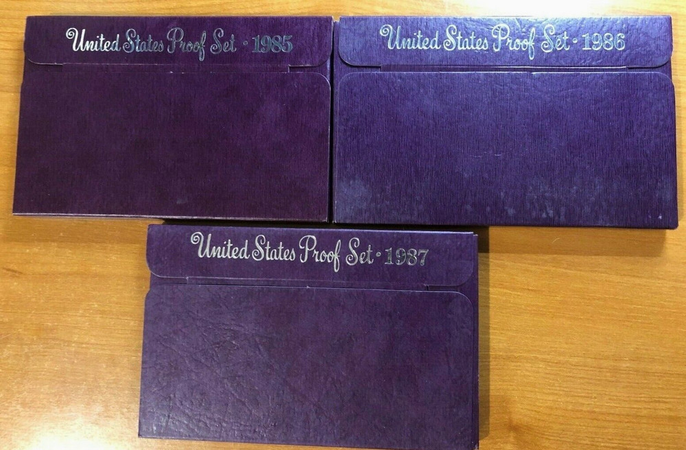1985 1986 1987 Proof Sets -  Original Box CN-Clad 3 Sets 15 Coins