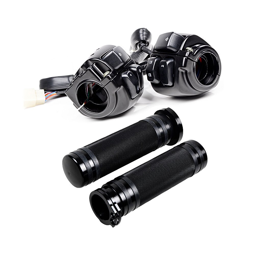 Motorcycle 1" Handlebar Control Switch Button Switches w/ Hand Grips for Harley