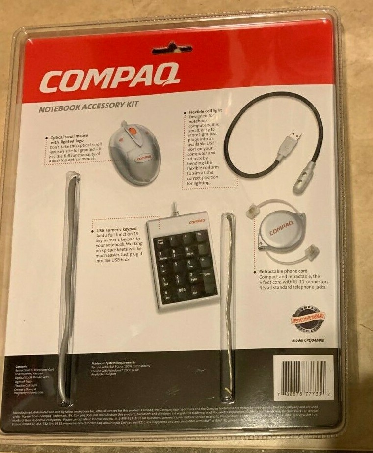 Compaq Notebook Accessory Kit CPQ04MAK NEW Mouse Coil Light Numeric Keypad