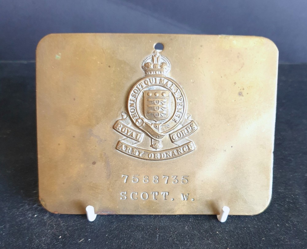 WW2 British Barracks Locker Plate to 7588735 Scott.W Royal Army Ordnance Corps