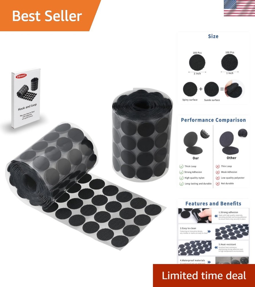 Versatile Black Self-Adhesive Dots - 1-Inch Hook Loop Coins for All Surfaces
