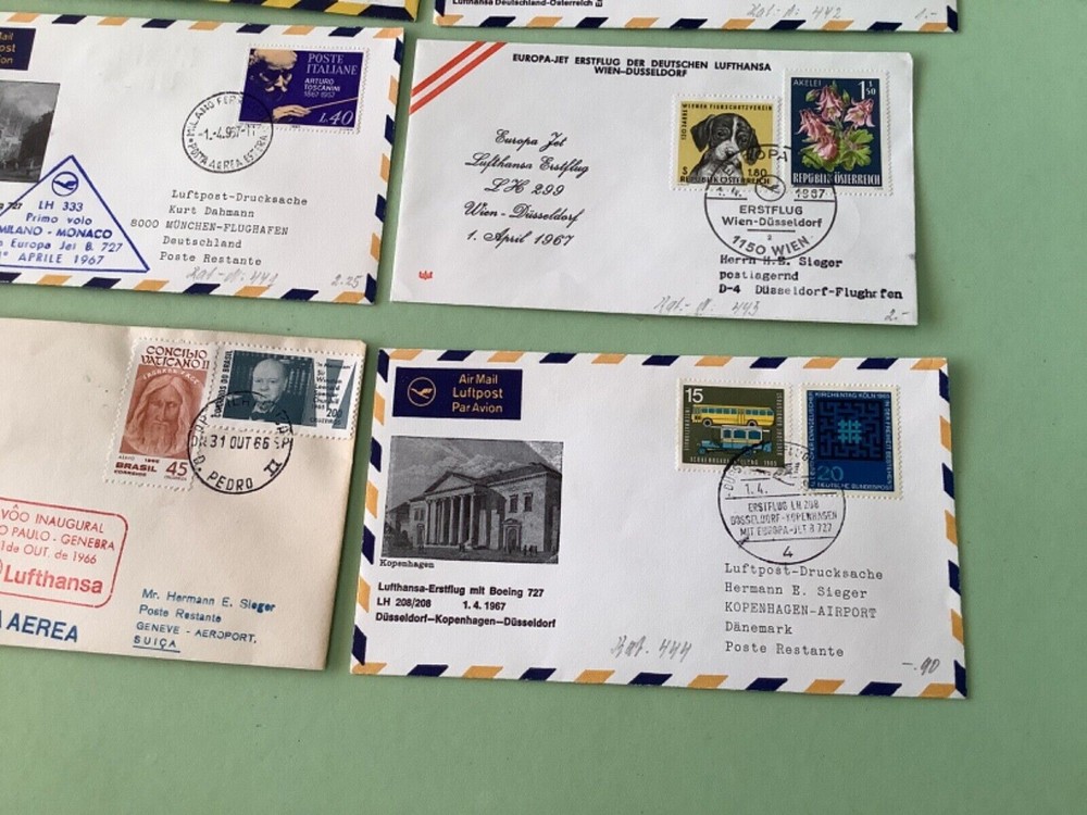 Airmail flight cover mixed world 9 items Ref A1470