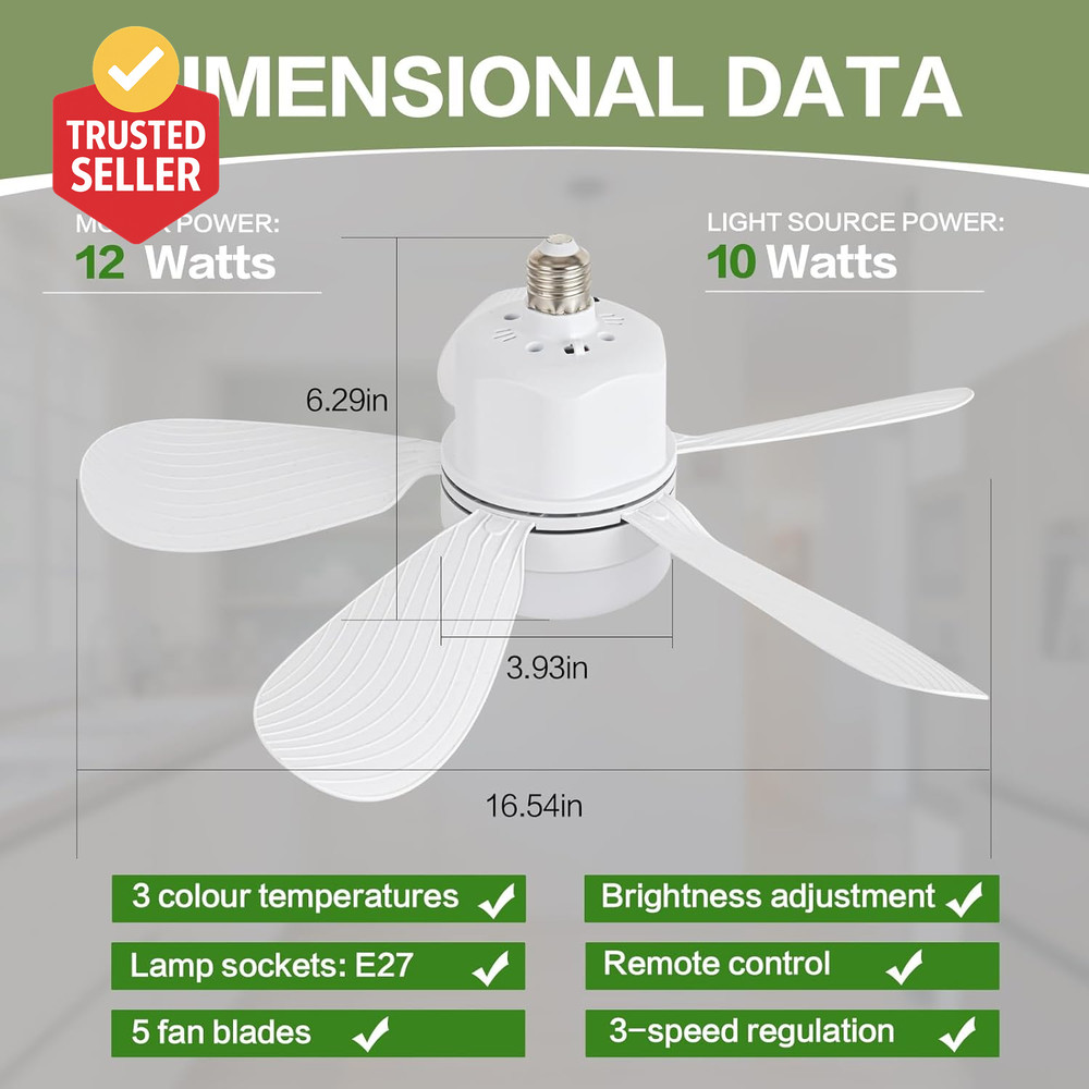 Socket Breeze Socket Fan Light with Remote Control, Portable Small Ceiling Fans