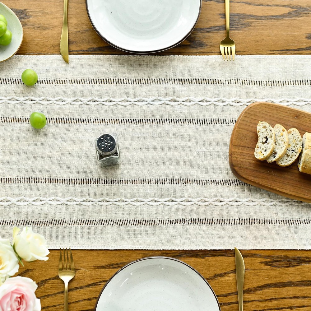 Artoid Mode Ivory Rustic Cotton 13" x 72", Table Runner,