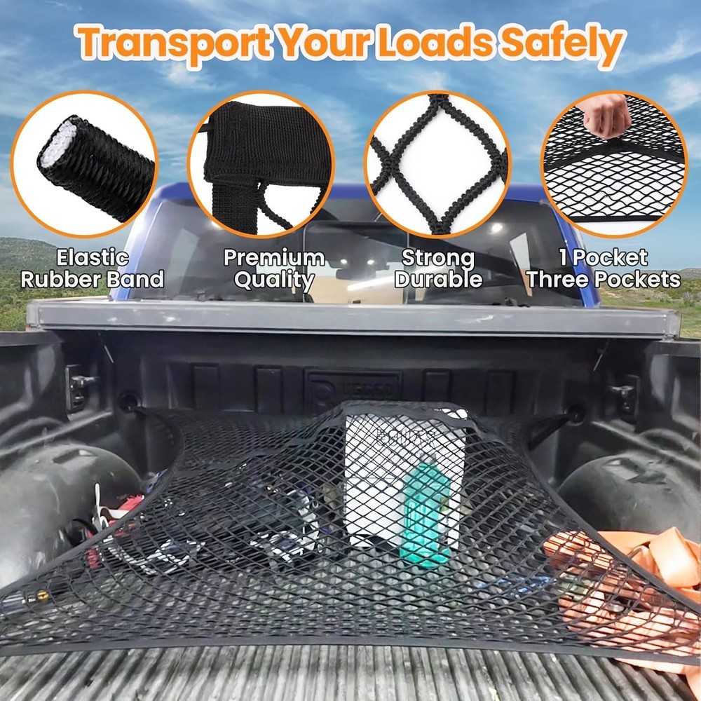 Versatile Elastic Cargo Net for Pickup Trucks - Easy Install & Max Protection