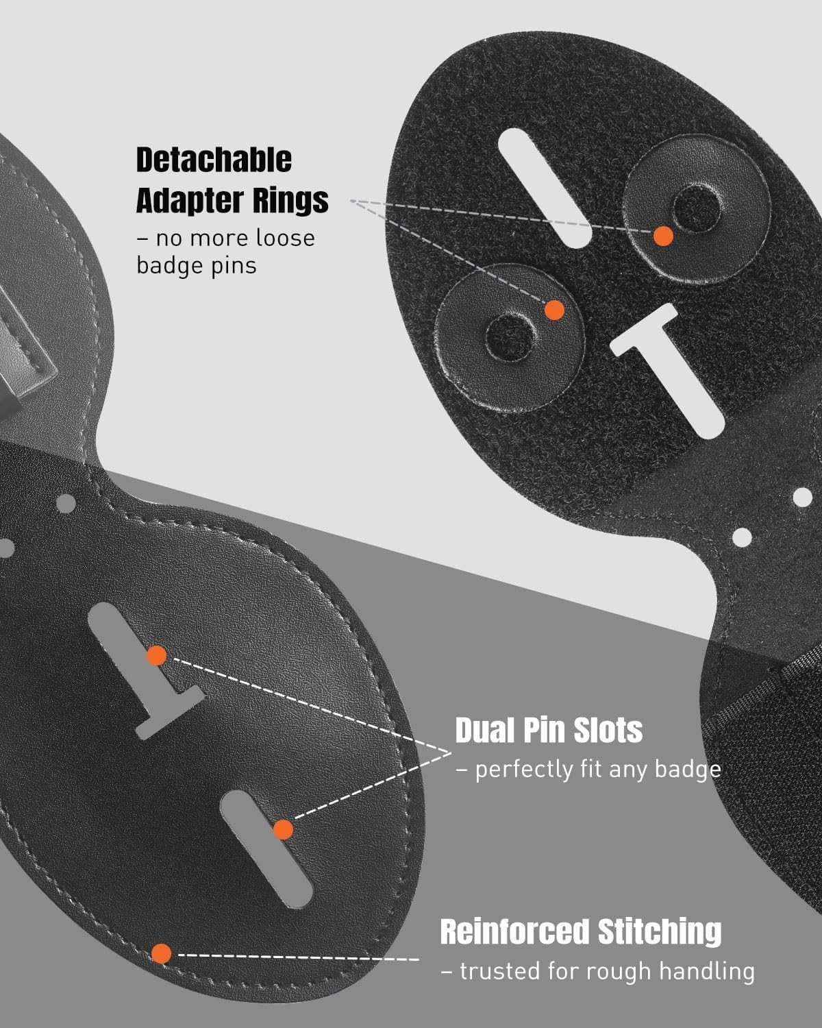 Police Badge Holder, Cowhide Law Enforcement Badge Holder with Metal Belt Clip