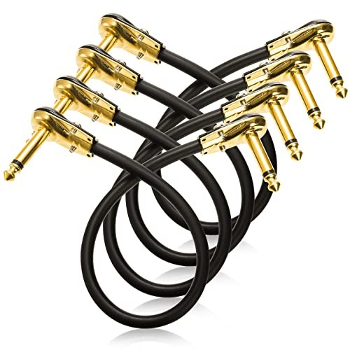 4 Pack Guitar Patch Cables, 12 inch Flat Low Profile Pedal Instrument Cable,