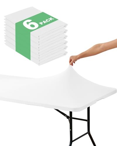 Fitted Tablecloth Rectangle Table Cloths - 6 Pack 6 Foot 6FT | 6 Pack White