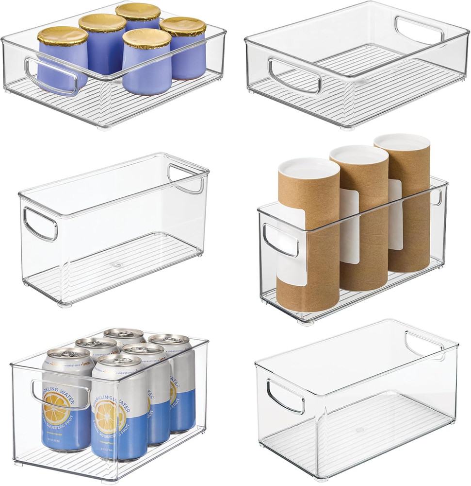 Stackable Pantry Bins, 2 Small, 2 Medium, and 2 Large Bins, 6 Pack, Clear, Made
