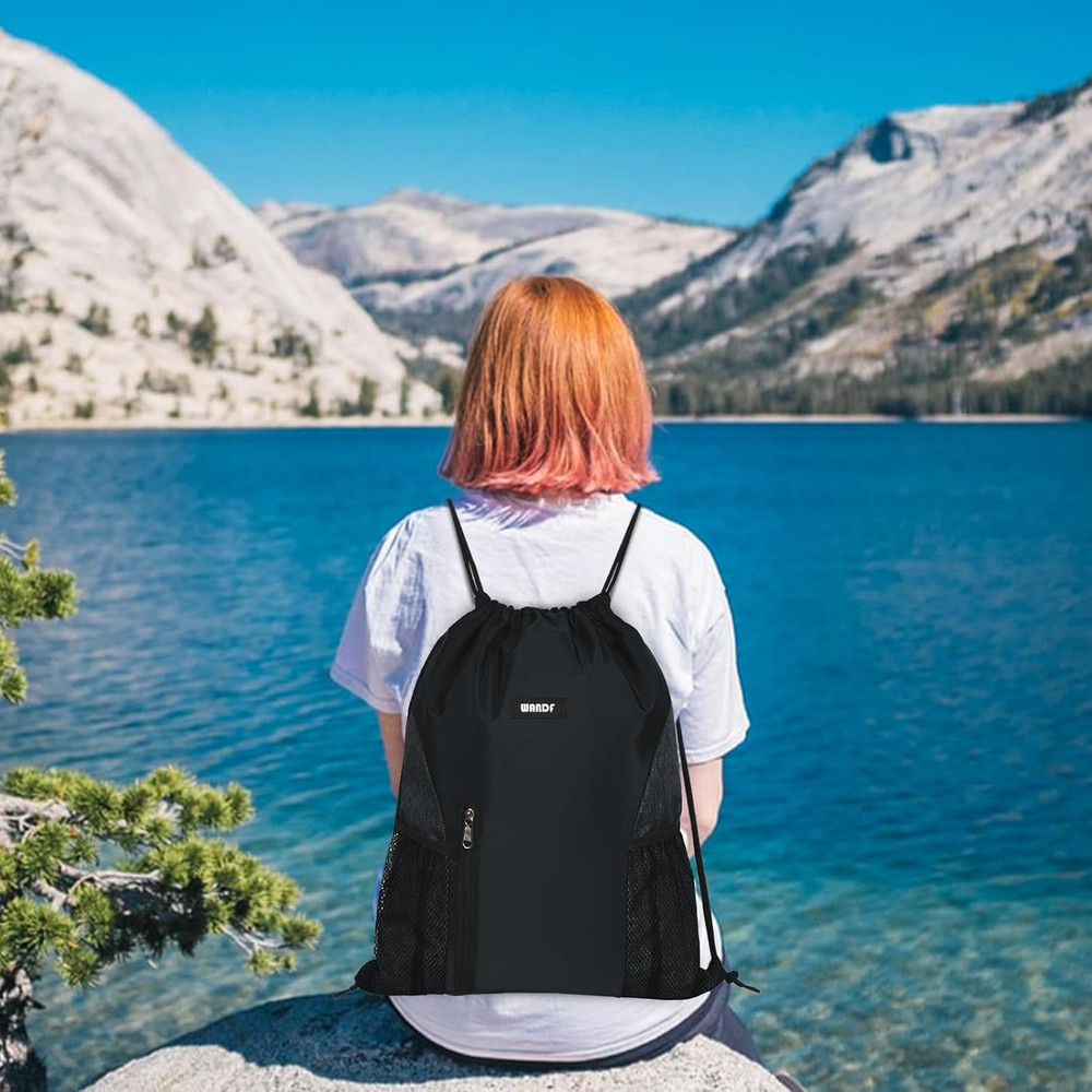 Drawstring Backpack Sports Gym Sackpack with Mesh Pockets Water Resistant String