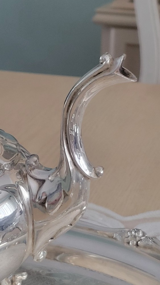 Silverplate Pumpkin Style Coffee/Teapot Set & Rogers 1888 Glenrose Serv. Tray