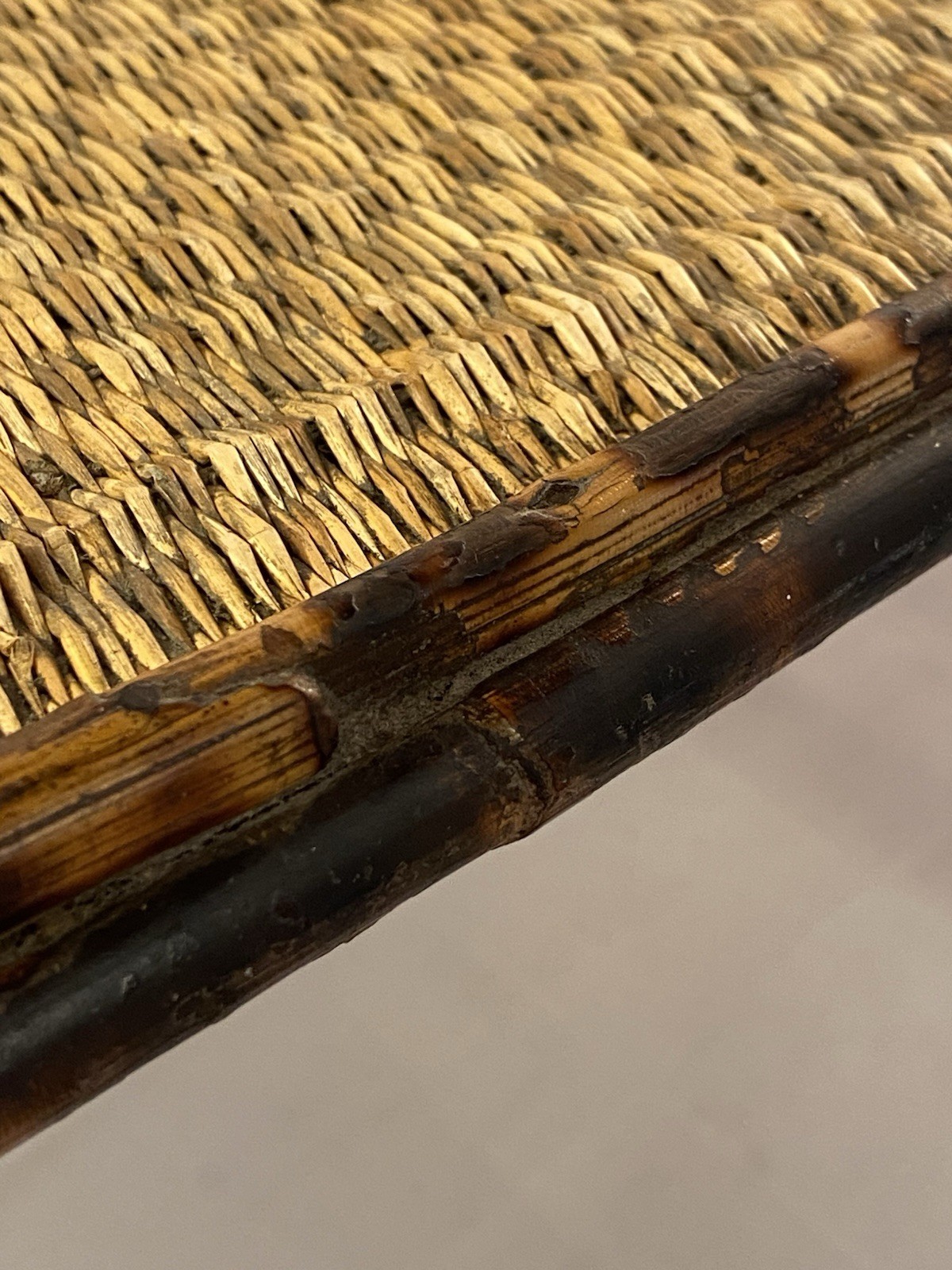 Antique 2 Tier Tiger Bamboo Side Table Victorian Aesthetic Painted Top **READ**