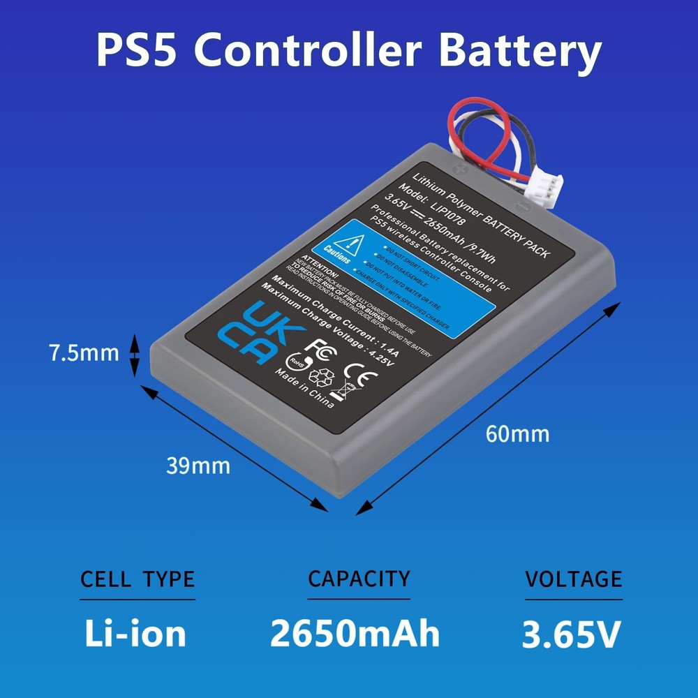 PS5 Controller Battery, 2650mAh LIP1708 Replacement Battery for Sony Playstat...