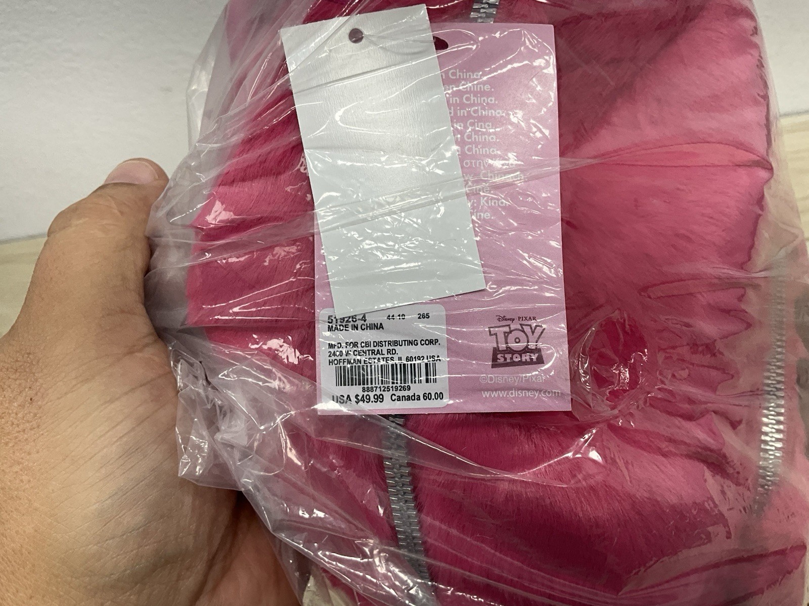 Disney Pixar Toy Story Lotso Plush Backpack Pink Bear Zipper Bag New w Tags