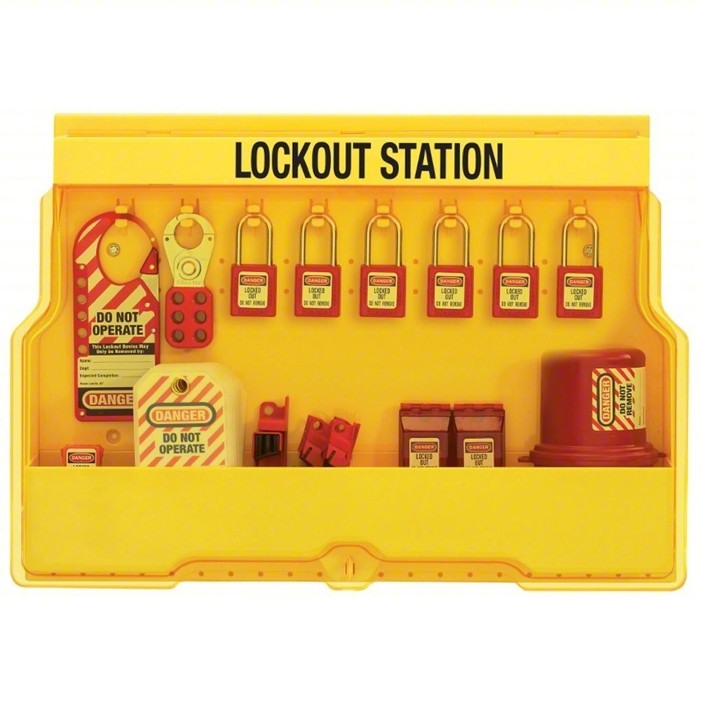 Master Lock S1850E410 6-Lock Electrical Focus Lockout Station CASE CORNER DAMAGE