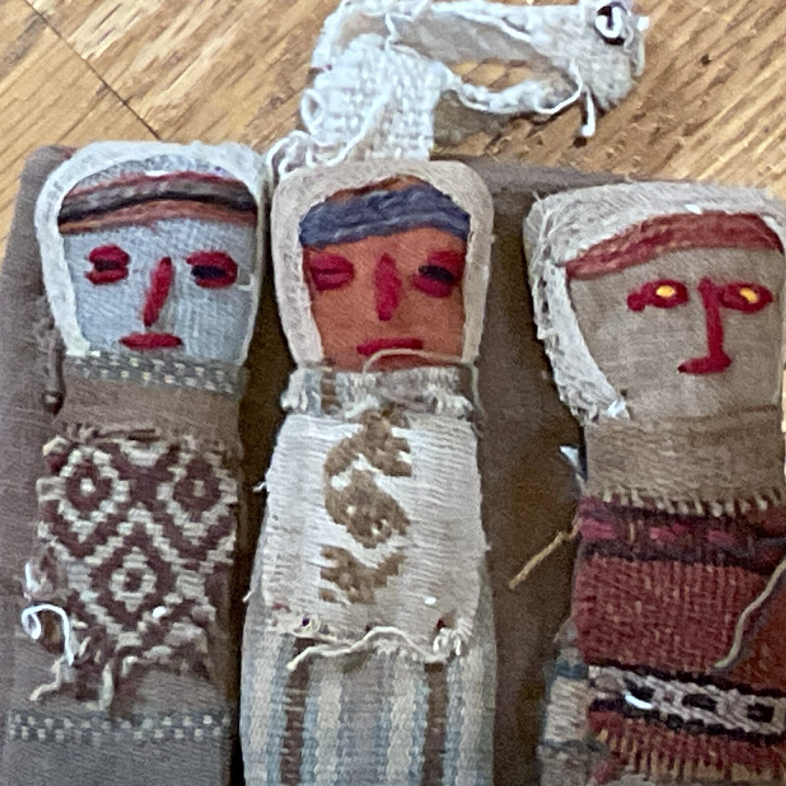 Vintage Peruvian Chancay Burial Cloth Textile Dolls Folk Art Circa 1950 -1960's