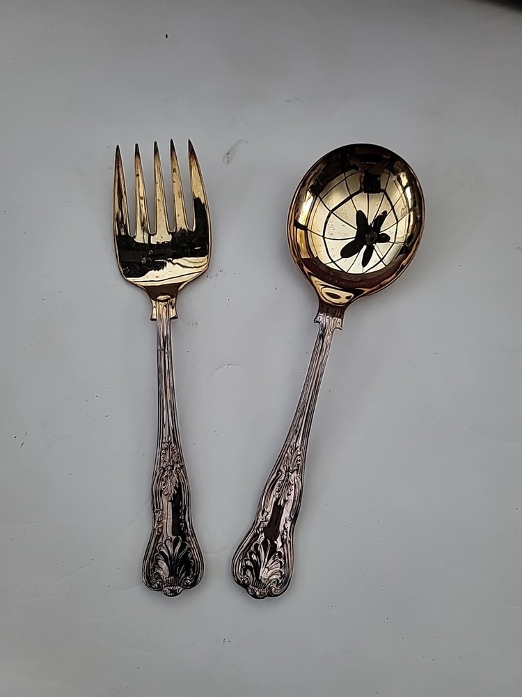 AI Sheffield Kings Silver Plate Gold Wash Embossed Fruits Bowl Serving Set VTG