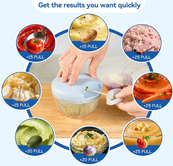 Manual Food Processor Vegetable Chopper, Portable Hand Pull String Garlic Mincer