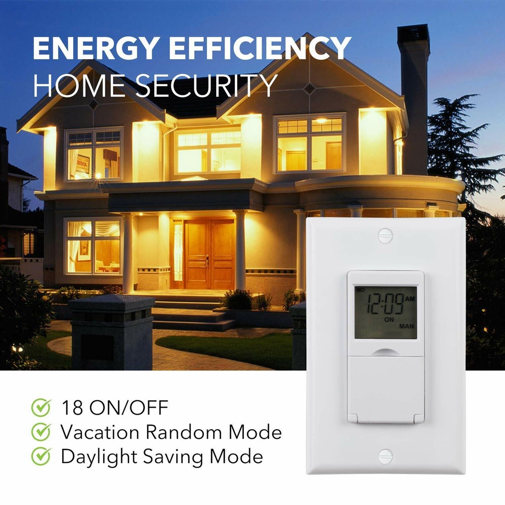 BN-LINK 7 Day Programmable Timer Switch, Single Pole and 3 Way Both Use, 18 ON/O