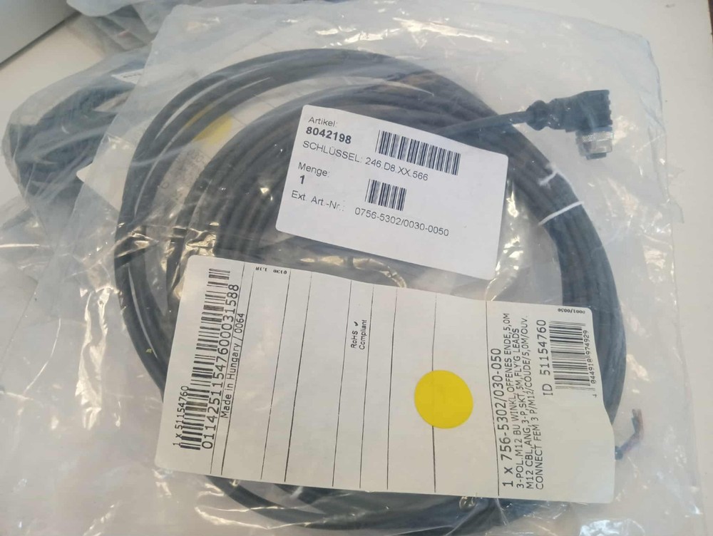 WAGO 756-5302-0030-0050 Sensor/Actuator cable; M12A socket; angled; 3-pole