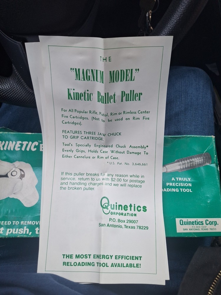 Quinetics Reloading Kinetic Bullet Puller original box with paperwork. NOS