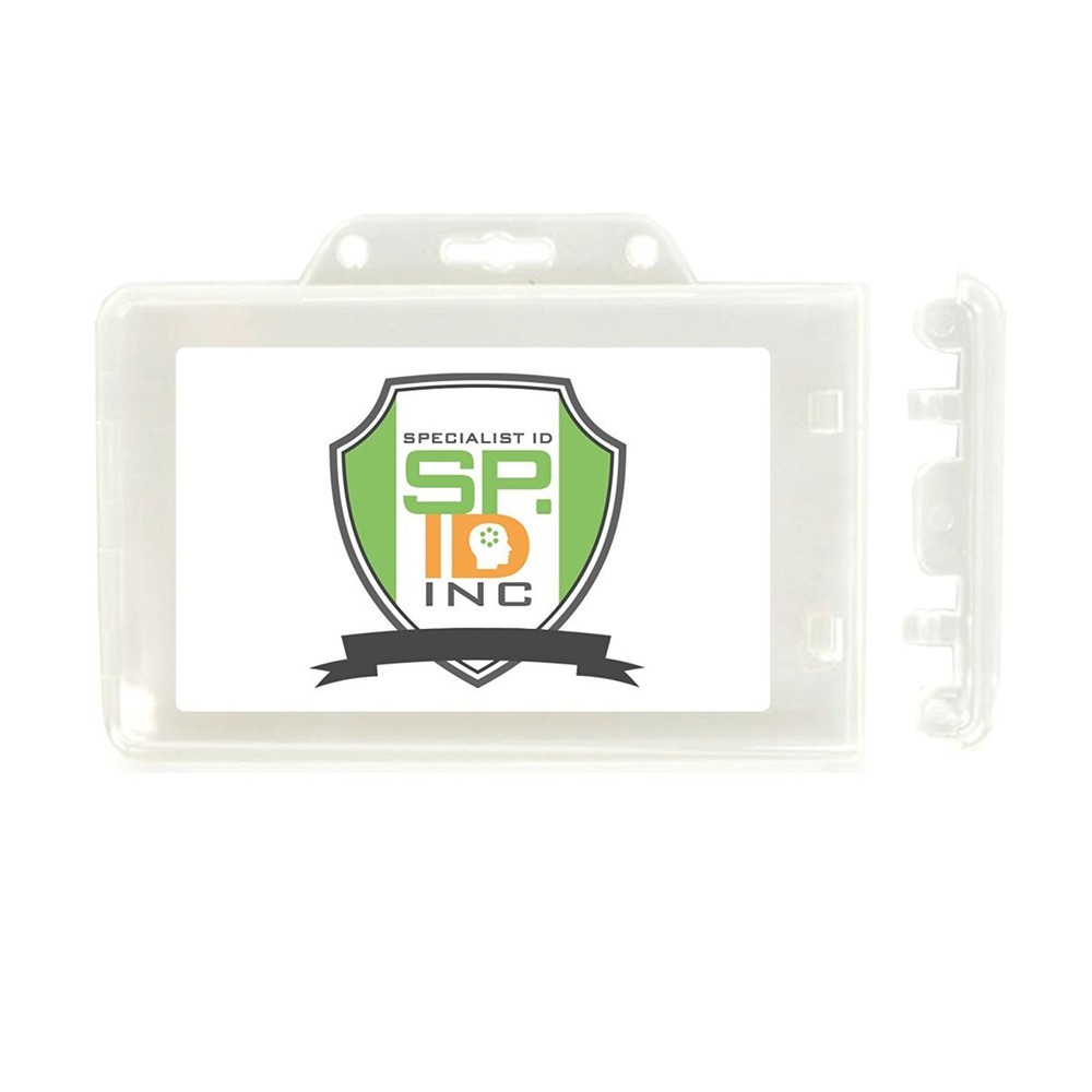 50 Clear Horizontal Permanent Locking ID Card Badge Holders Hard Rigid Plastic