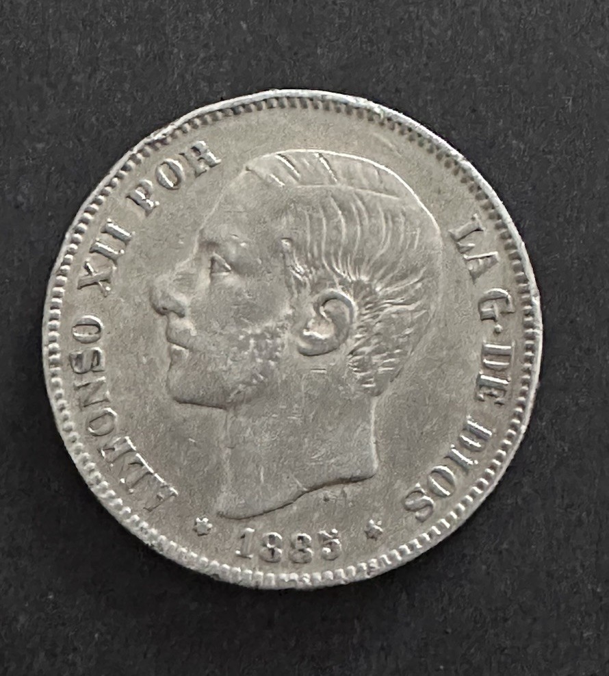 5 Pesetas 1885 Spain Silver