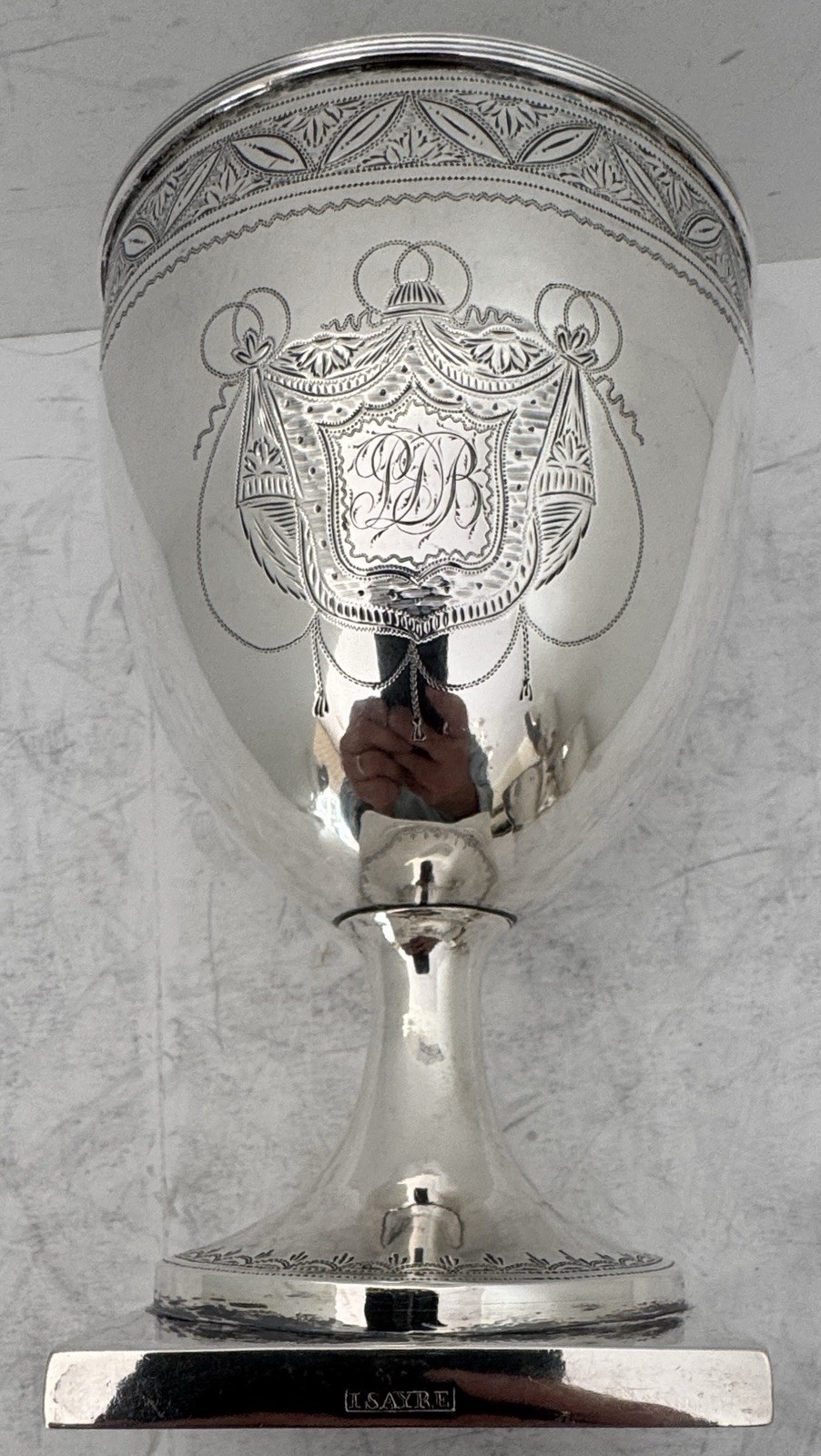 EARLY BEAUTIFUL AMERICAN FEDERAL COIN SILVER GOBLET JOHN SAYER NYC 1796-1818