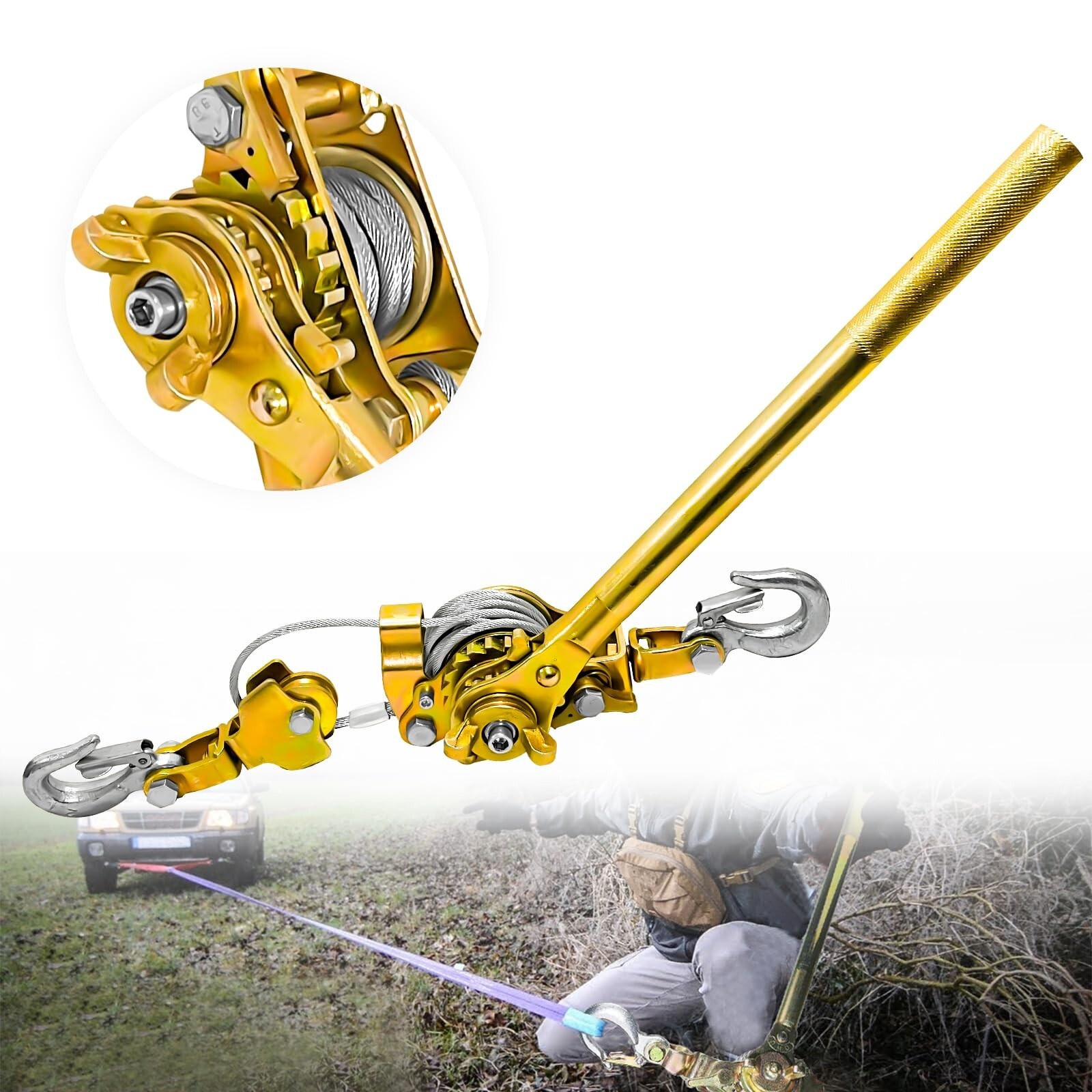 2 Ton 4400LB, Come Along Winch, Heavy Duty Cable Puller, Rope Come Along Puller