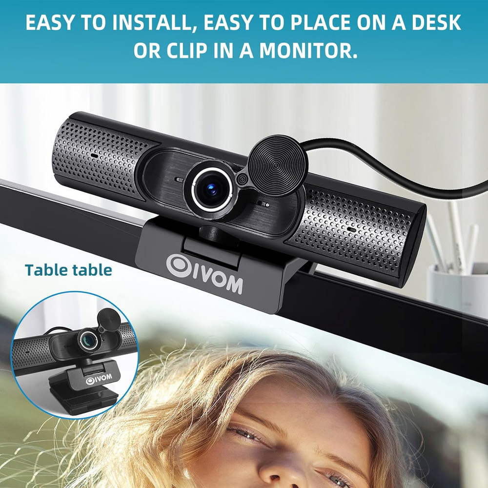 Webcam with Microphone and Speaker, 1080P Web Camera for Desktop Computer Laptop
