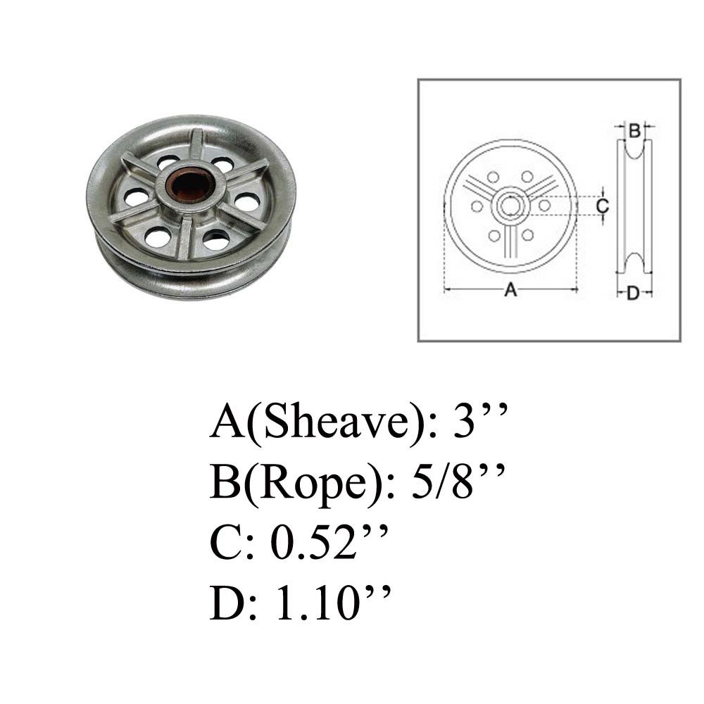 Marine 3" Sheave Wire Rope Pulley Brass Bushing 5/8" Rope T304 Stainless Steel