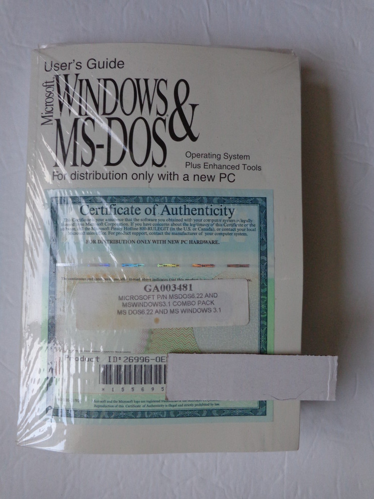 MICROSOFT WINDOWS VERSION 3.1  & MS-DOS 6.22 Full Version (Factory Sealed)