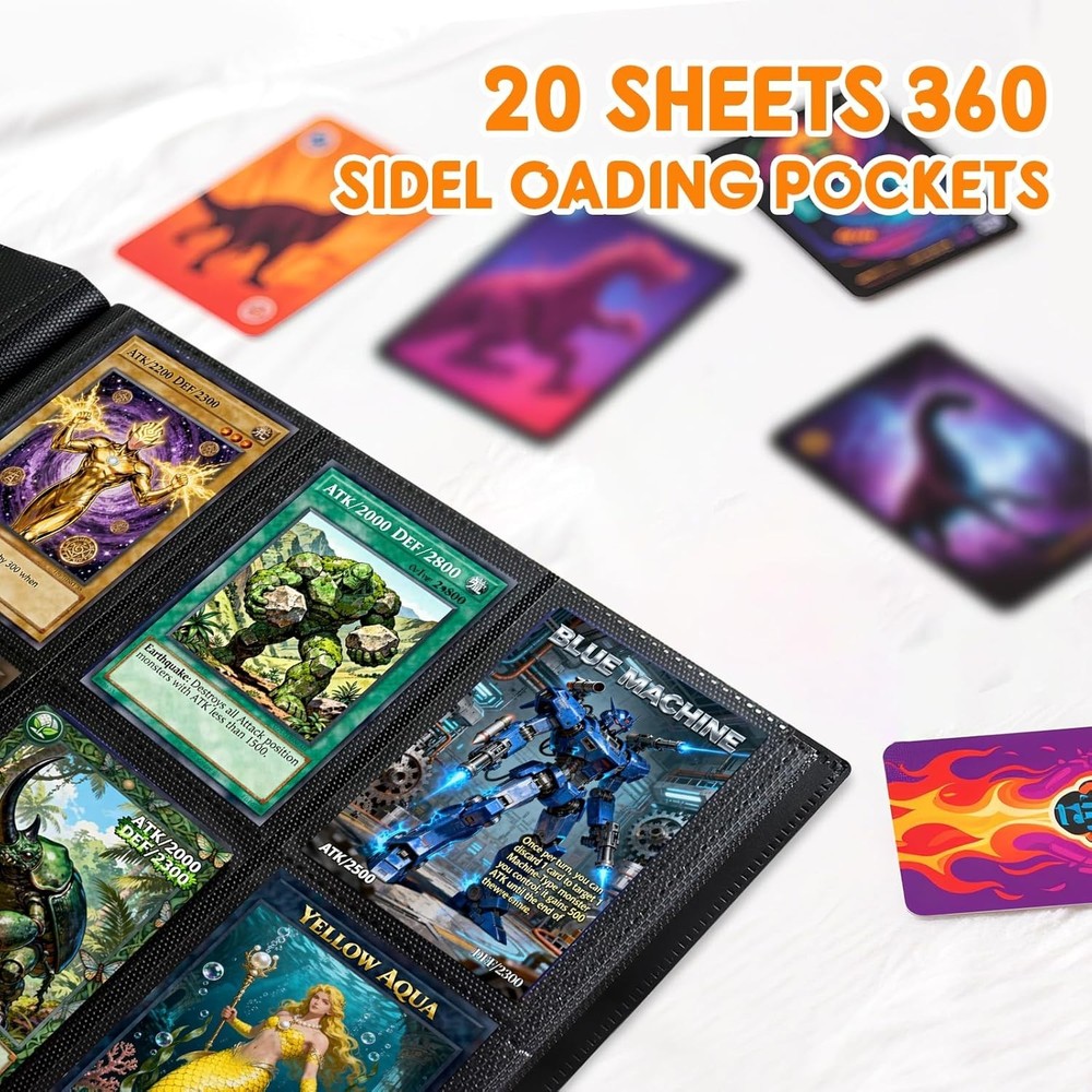 Trading Card Binder 9 Pocket, 360 Card Waterproof Folder with Top Loading Sle...