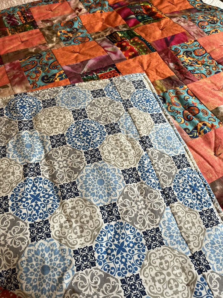 Handmade Patchwork Quilt Vibrant Orange Lap Quilt 44”