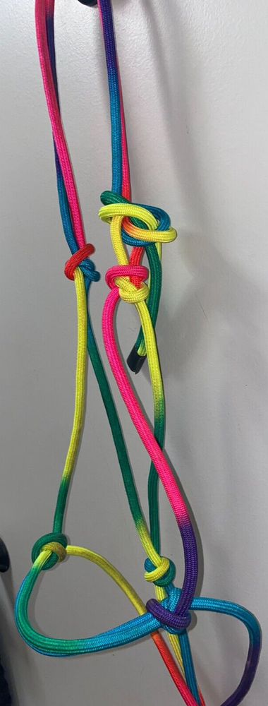 HORSE SIZE RAINBOW COLORED KNOTTED ROPE HALTER