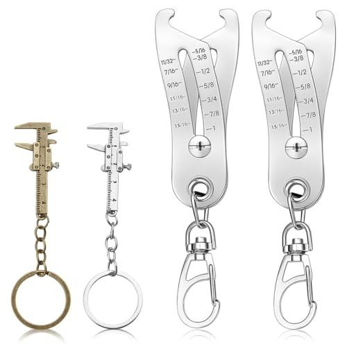 4PCS Portable Thread and Length Measuring Tool Keychain Set, Includes 2 Screw