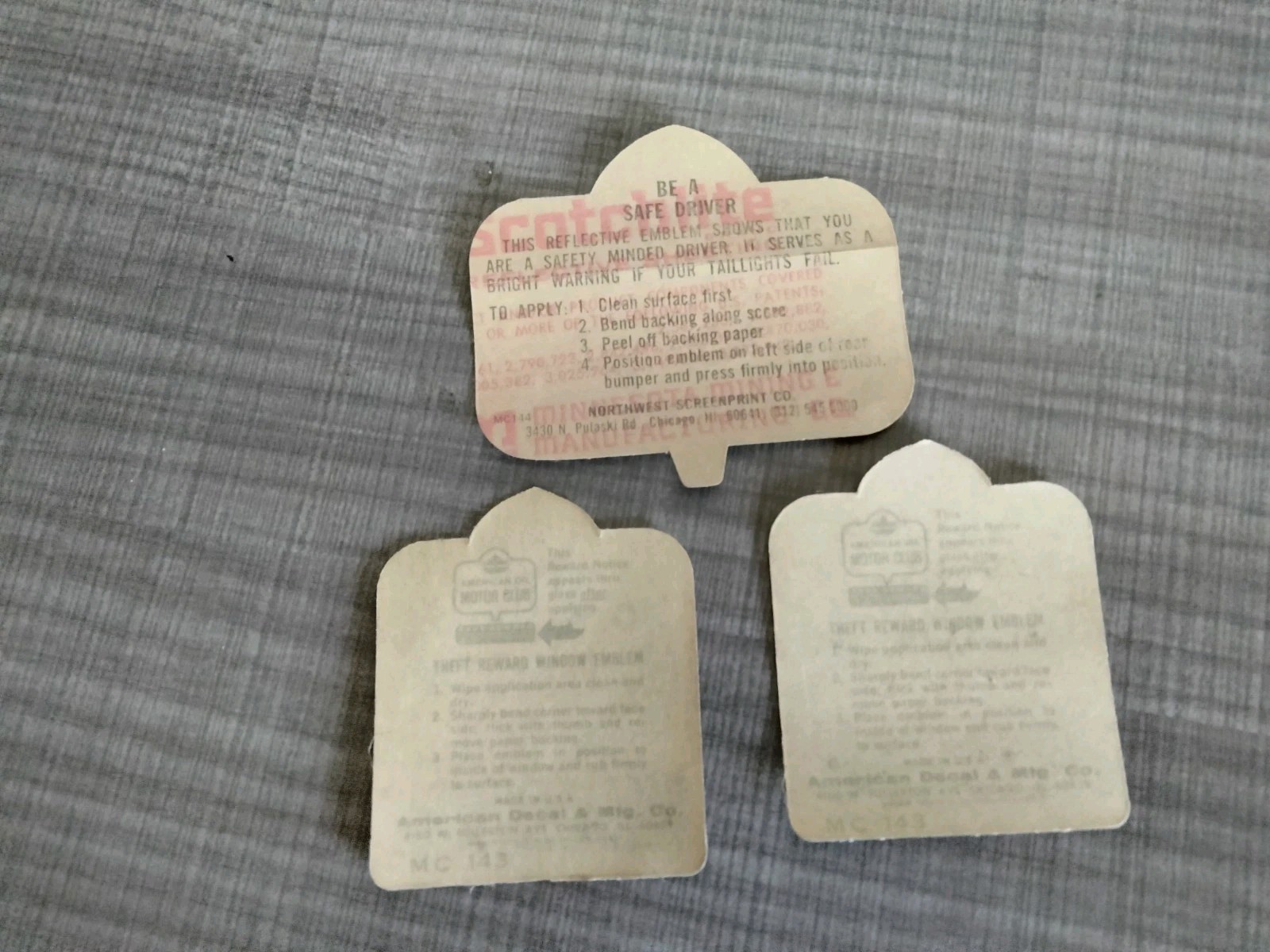 Lot of 3 Vintage American Oil Motor Club Membership Decal Window Stickers UNUSED