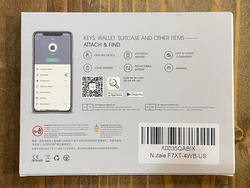 NEW Nutale Pro Key Finder Tag, Bluetooth Tracker Item Locator (4)- iOS & Android