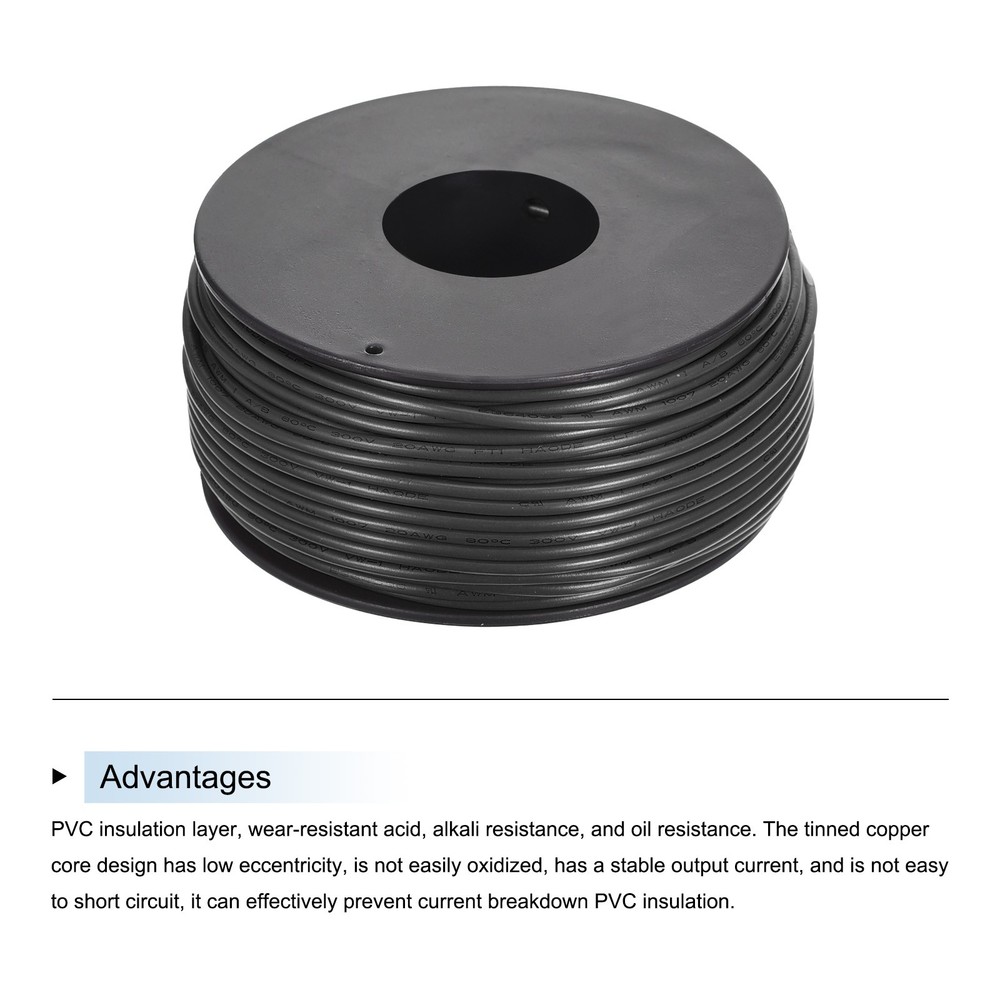 20AWG Stranded Wire Hookup 30M/100ft Black, Electrical Wire UL1007 Spool