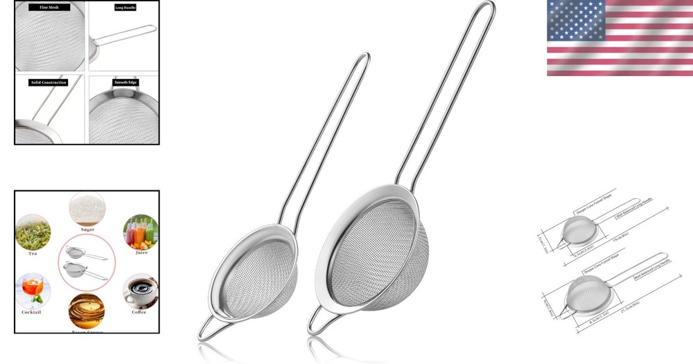 2 Pack Fine Mesh Strainers, Mini Stainless Steel Strainer with Handle for Kitche