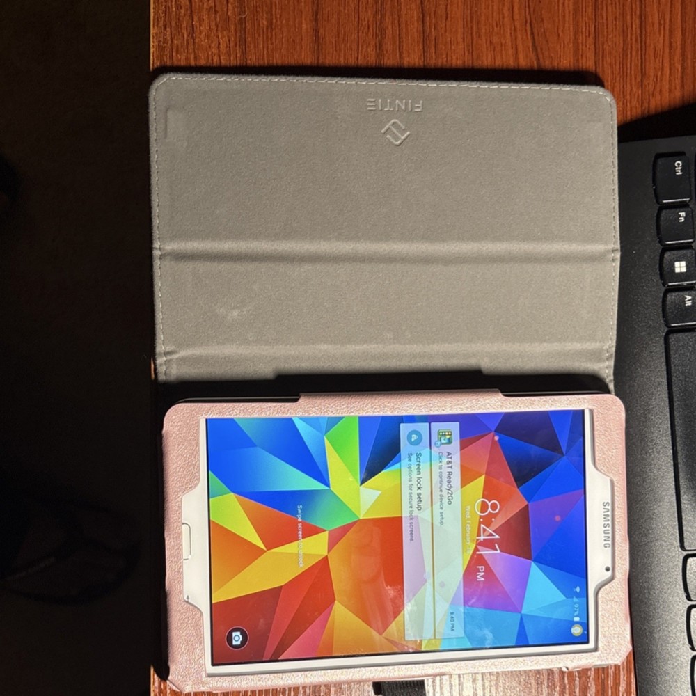 Bundle: Samsung Tablet White Unlocked with Pink Protective Case Sleek Design