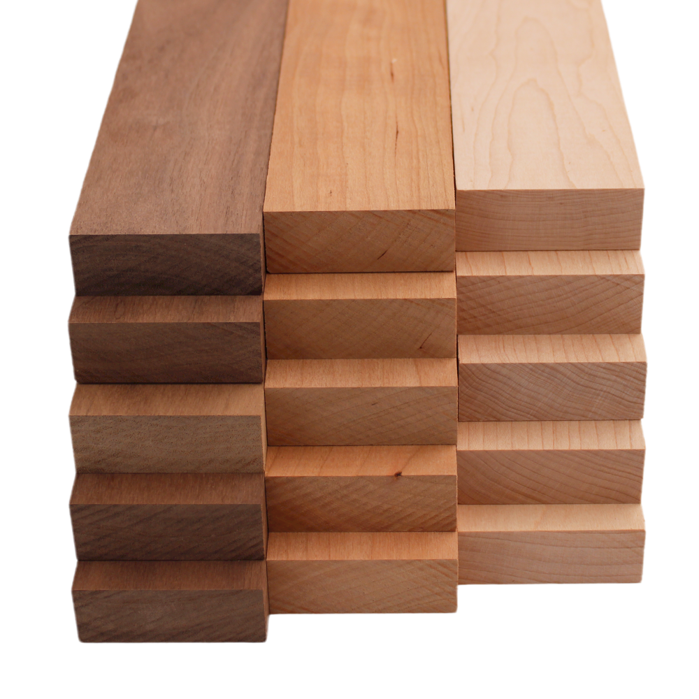 Domestic Variety Pack 5 Walnut, 5 Maple and 5 Cherry Boards - 3/4" x 2" (15Pcs)