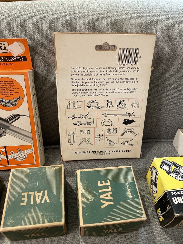 Vintage Yale Lockset Boxes + Adjustable Clamp And Other EMPTY BOXES