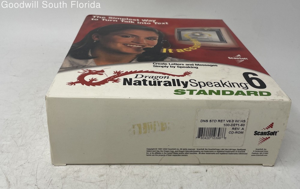 ScanSoft Dragon Naturally Speaking 6 Standard Speech Software Not Tested