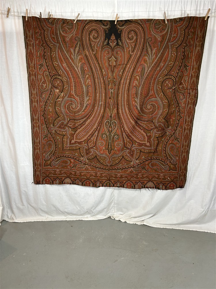 antique paisley shawl throw woven 62x62 original 19thc cutter
