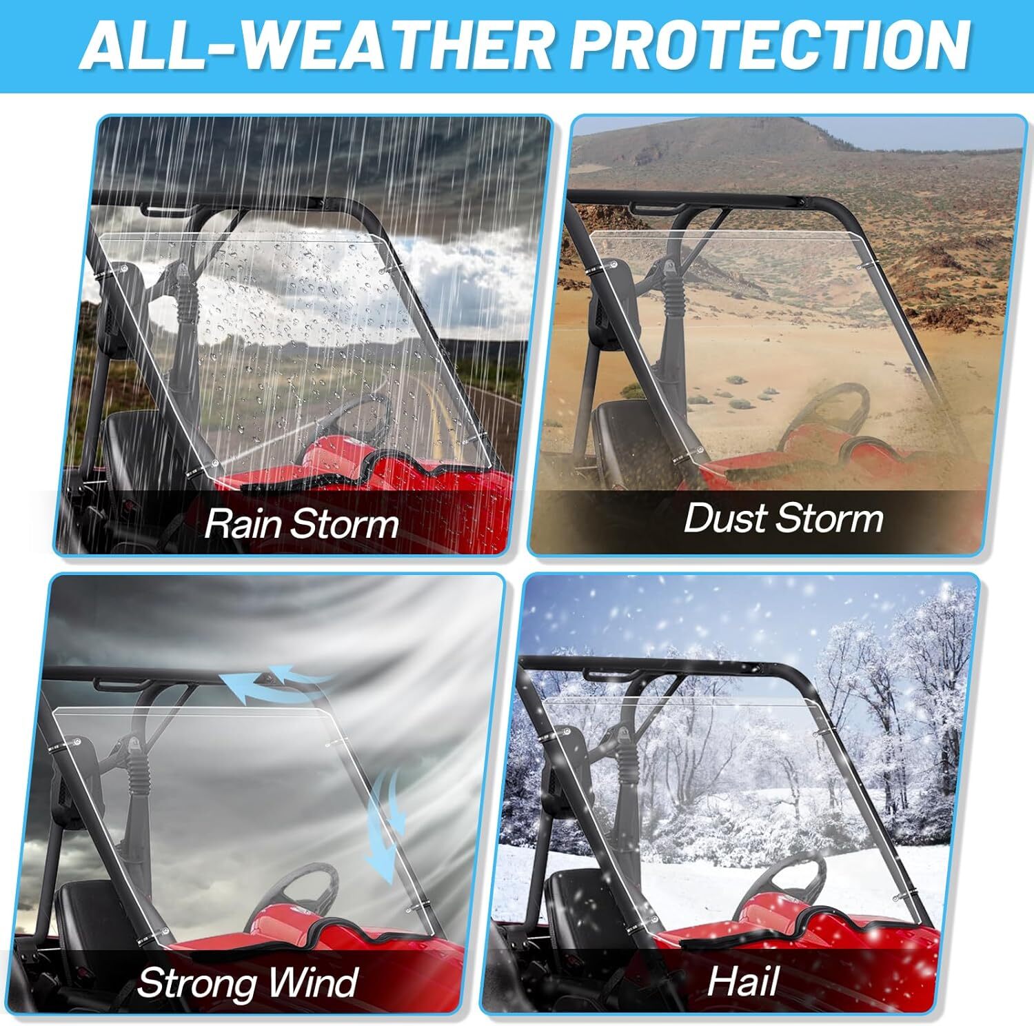 Full Front Windshield Scratch Resistance For Yamaha Rhino 450 660 700 2004-2013